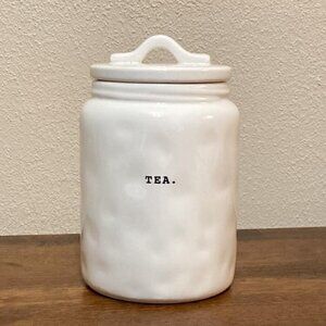 EUC Rae Dunn TEA Typewriter DIMPLED LARGE CERAMIC Canister